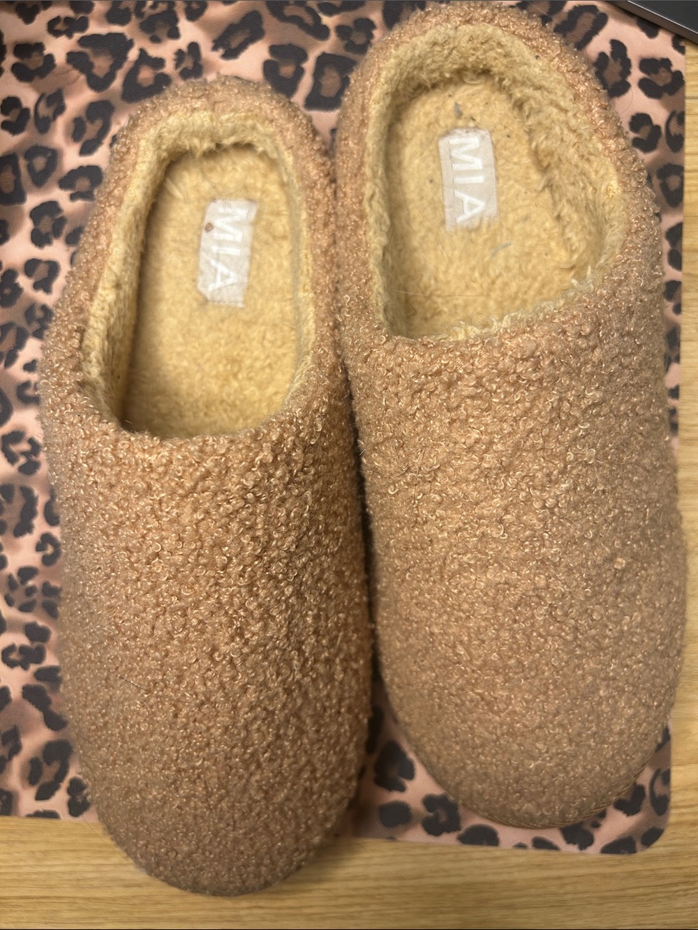 MIA Cozy Teddy Slip-On Slippers in Camel